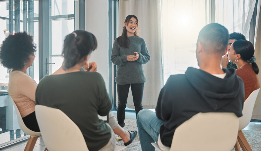 Group therapy session for inpatient or outpatient addiction treatment support